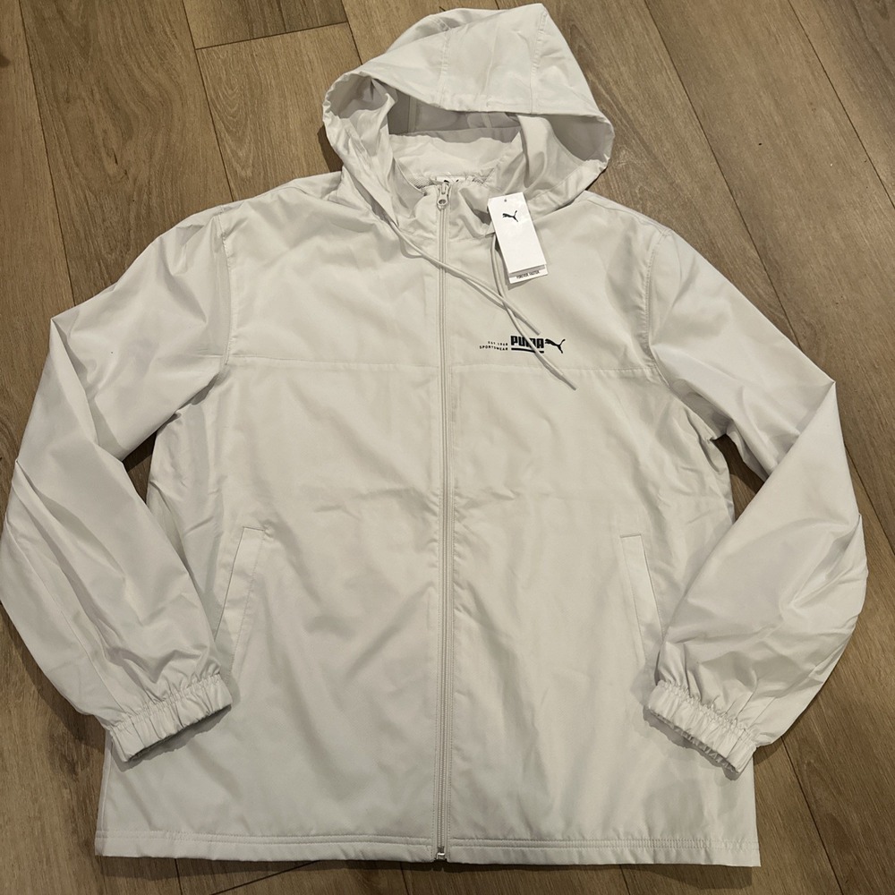 Puma Men's Lined Up Woven Jacket Full Zip Lightweight Gray Small NEW